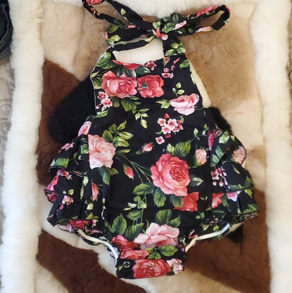 Flower pink black overall shorts M - Picture 5 of 5